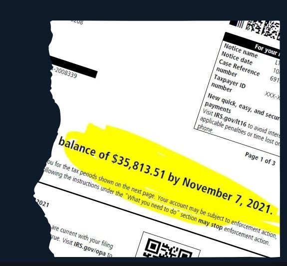 Aviso del IRS con balance pendiente